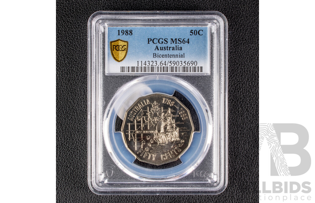 Australian 1988 Bi Centenial 50c Coin. Graded PCGS MS64 Choice Uncirculated