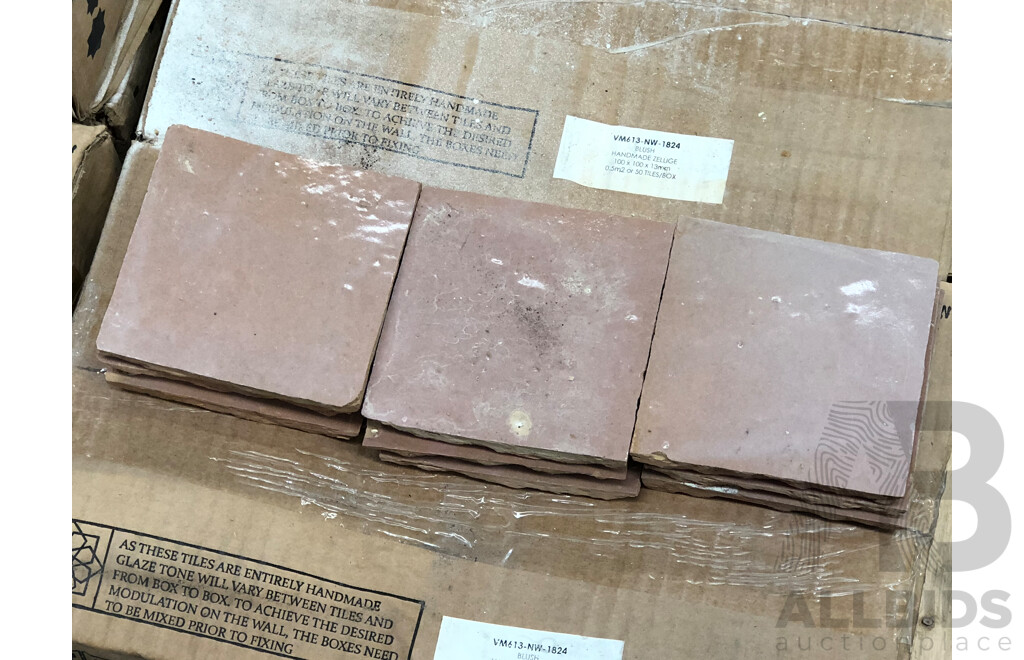 Moroccan Zellige Wall Tiles - Gloss Blush - 4.50+ Square Meters - Brand New