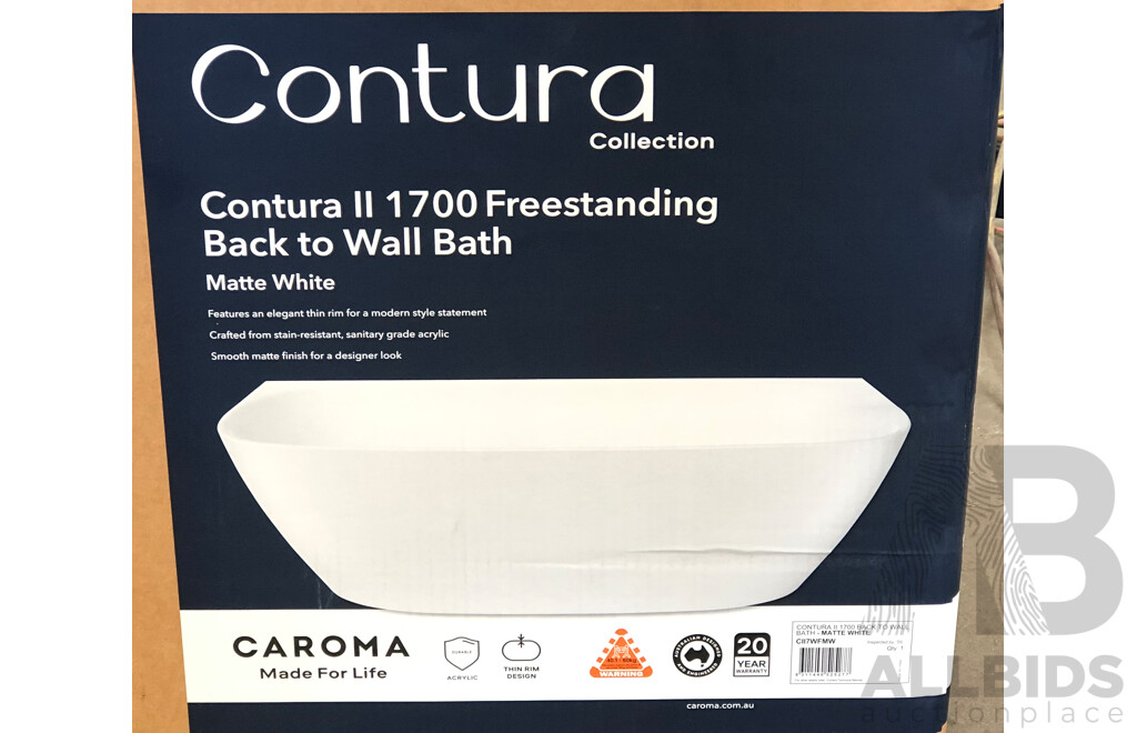 Contura II 1700mm Back to Wall Freestanding Bath - Matte White - Brand New - RRP $3669-00