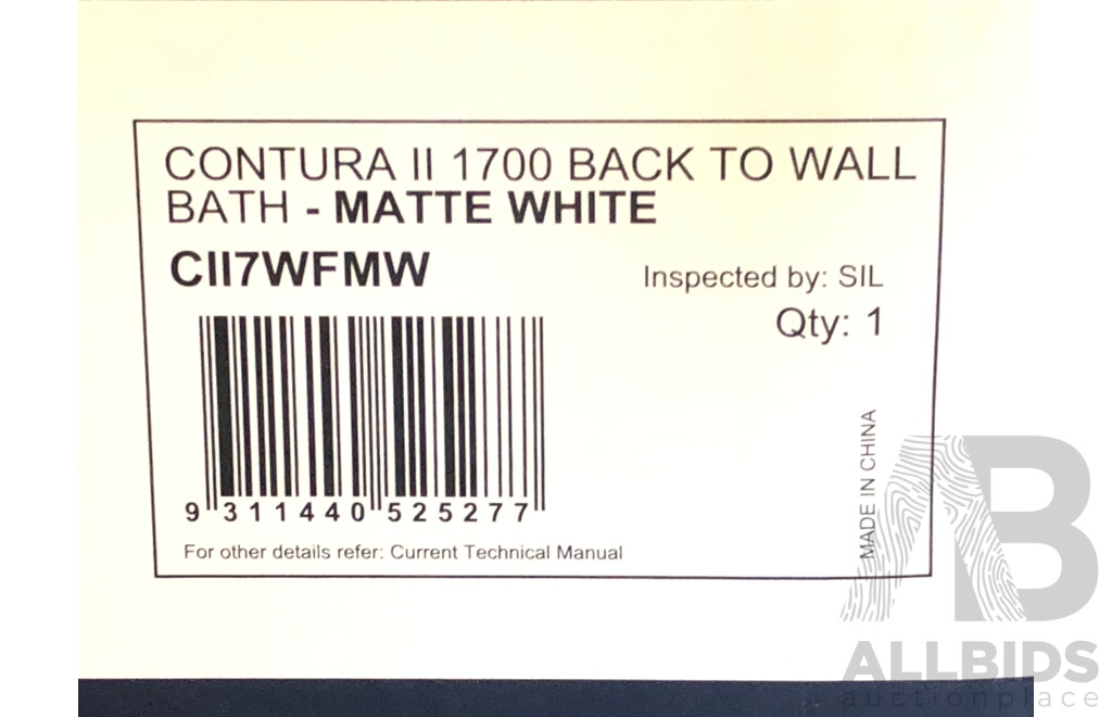 Contura II 1700mm Back to Wall Freestanding Bath - Matte White - Brand New - RRP $3669-00