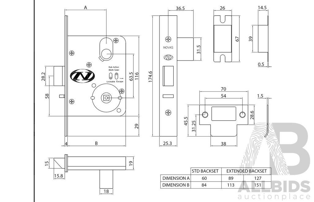 Novas Vestibule Lock 60mm Backset - Satin Bronze - Lot of Four - Brand New - RRP $680.00