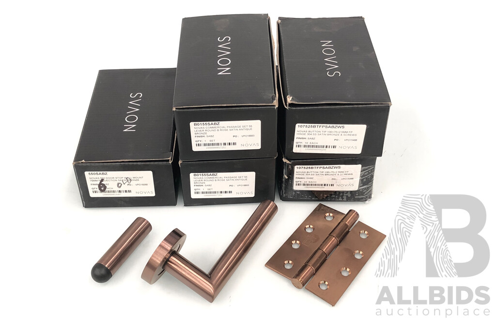 Novas Satin Bronze Door Handles, Door Hinges, and Door Stops - Brand New - RRP $400.00