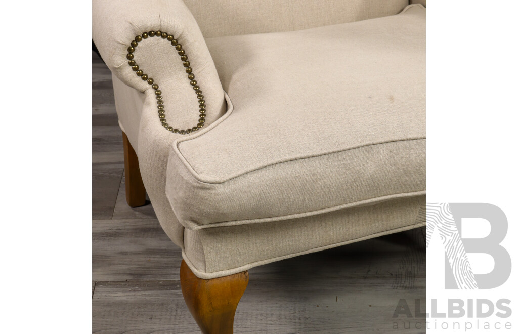 Oversized Georgian Style Wingback Armchair with Linen Upholstery