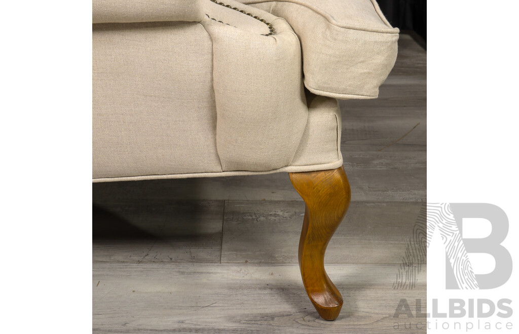 Oversized Georgian Style Wingback Armchair with Linen Upholstery