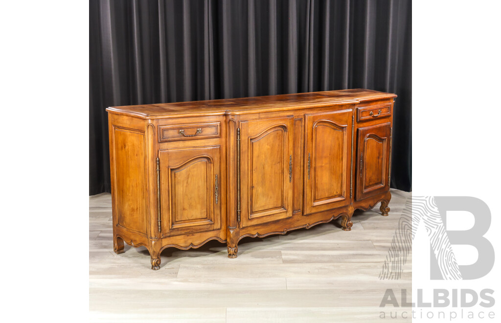 Large French Provincial Elm Sideboard with Two Drawers and Four Doors