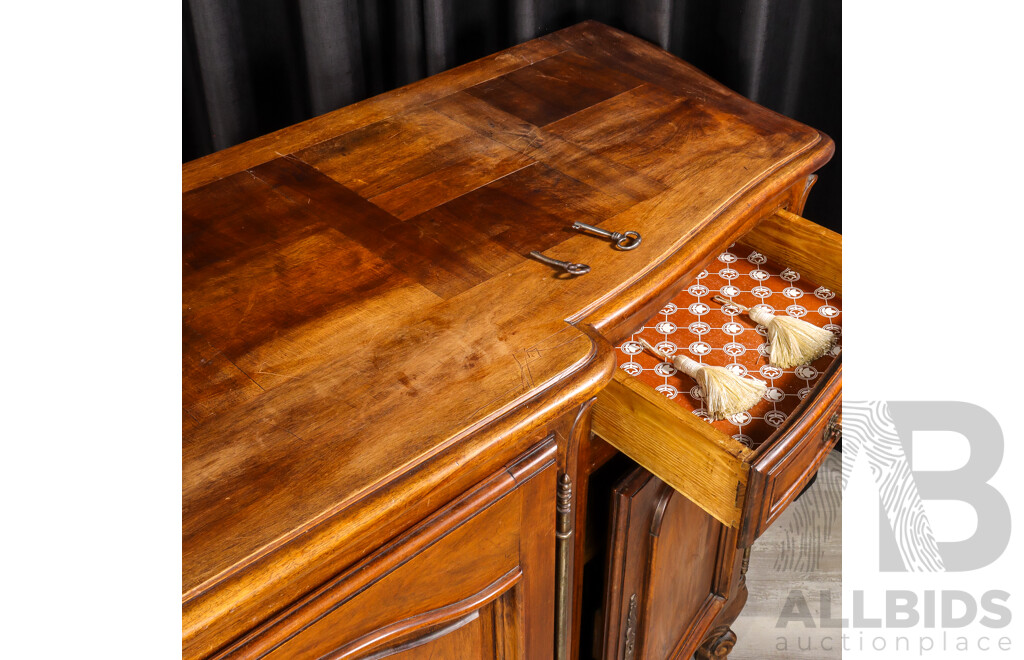 Large French Provincial Elm Sideboard with Two Drawers and Four Doors