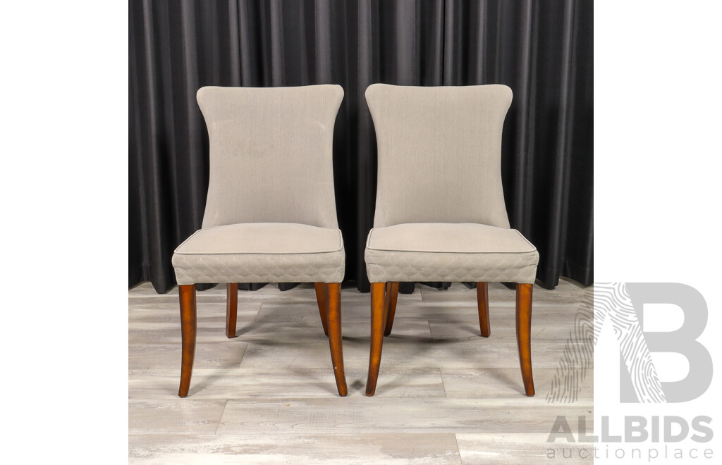Pair of Upholstered Dining Chairs with Lion Knocker Medalion to Rear