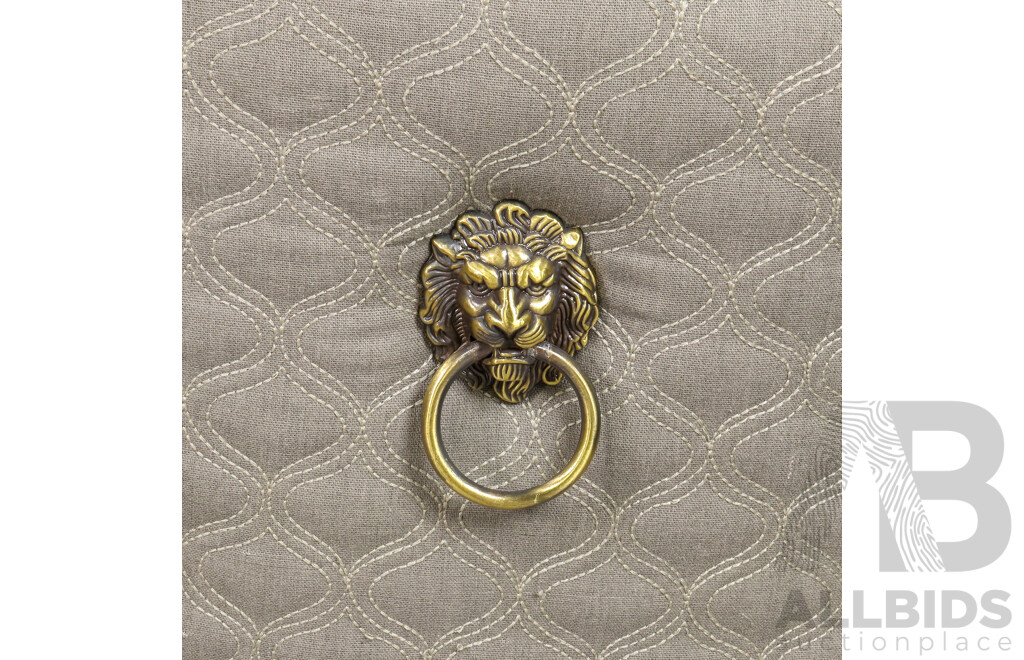 Pair of Upholstered Dining Chairs with Lion Knocker Medalion to Rear