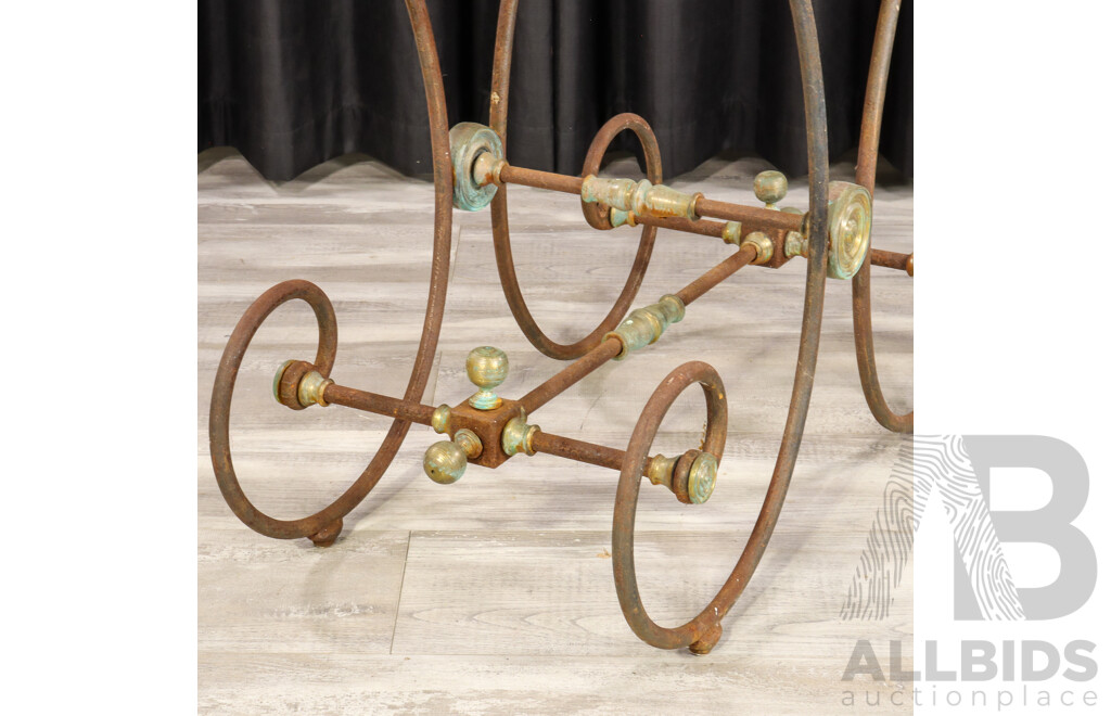 Late 19th Century Marble Top Butchers Table with Wrought Iron Base
