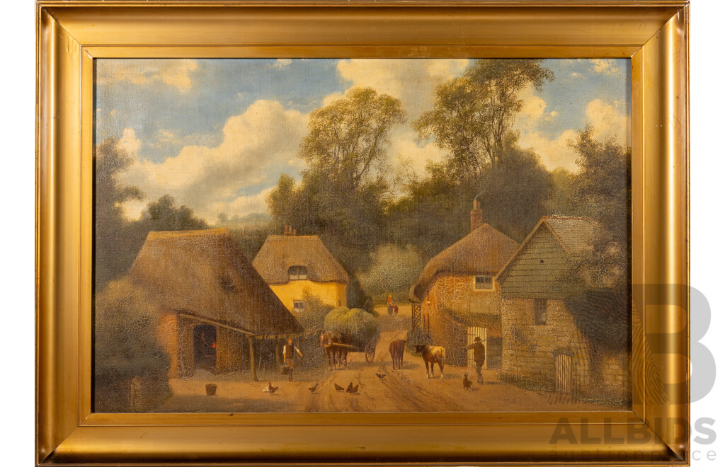 Artist Unknown, (Late 19th Century), Farm Yard, Original Antique Oil on Canvas, 64 x 89 cm (frame)