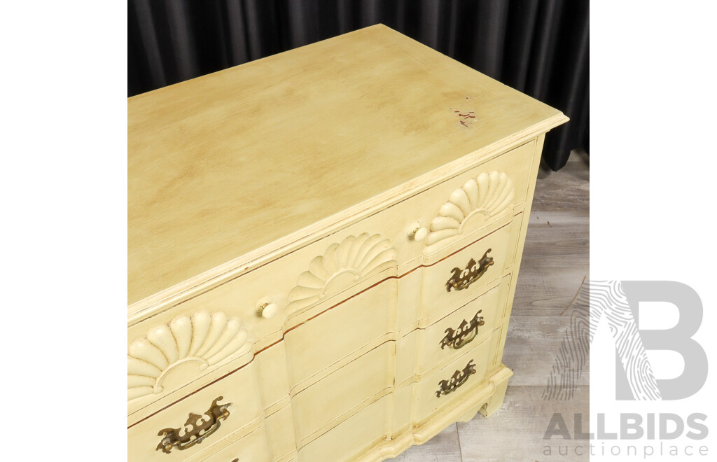 Vintage Painted Four Drawer Chest with Shell Form Drawer Fronts