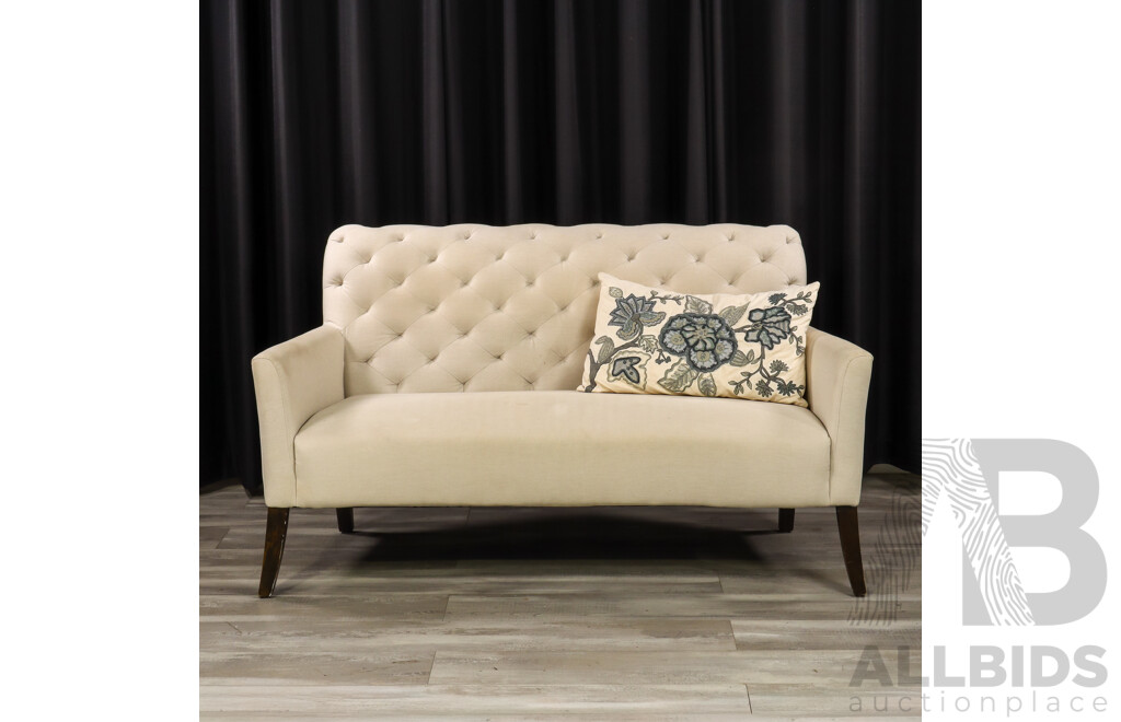 Buttoned Back Two Seater Love Seat with Linen Upholstery