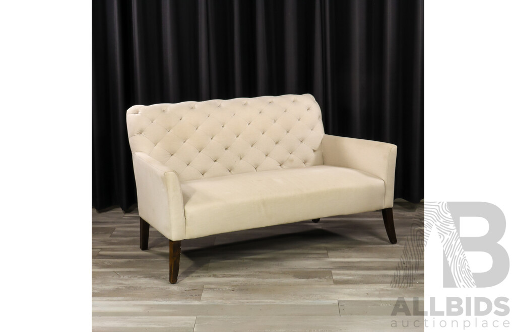 Buttoned Back Two Seater Love Seat with Linen Upholstery