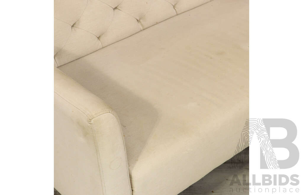 Buttoned Back Two Seater Love Seat with Linen Upholstery
