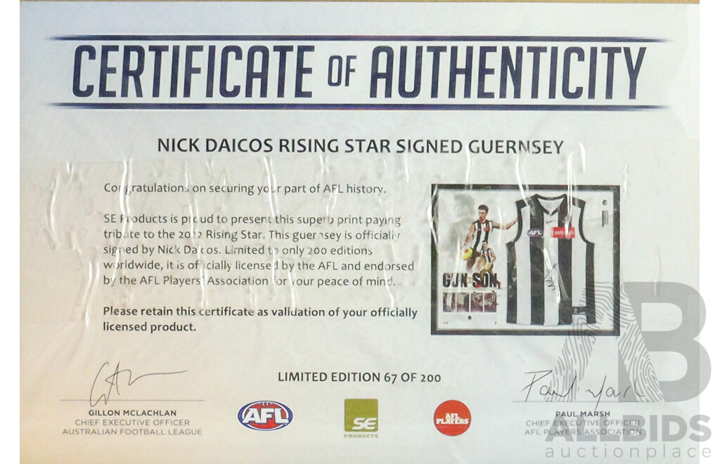 Framed Nick Daicos Rising Star #35 Guernsey
