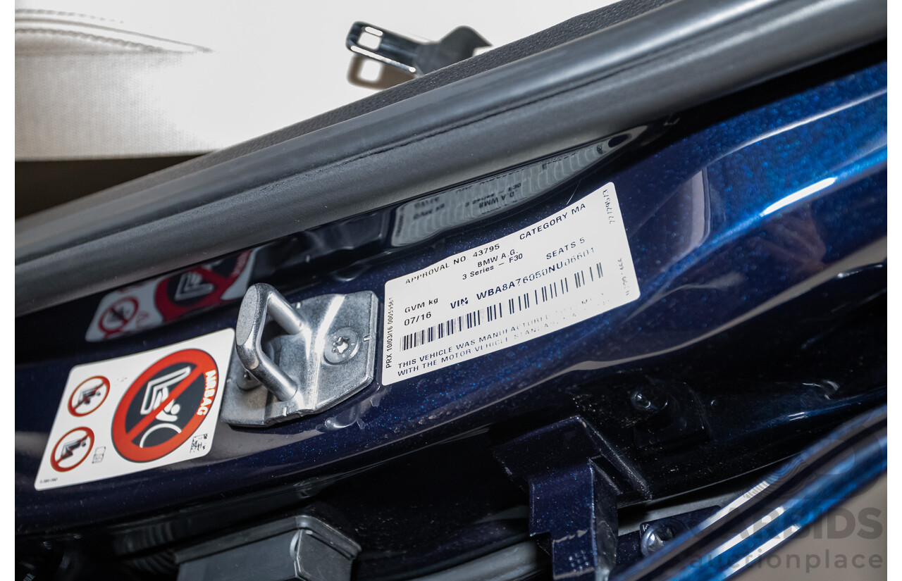 07/2016 BMW 330i M-Sport F30 LCI 4d Sedan Tanzanite Blue Metallic Turbo 2.0L