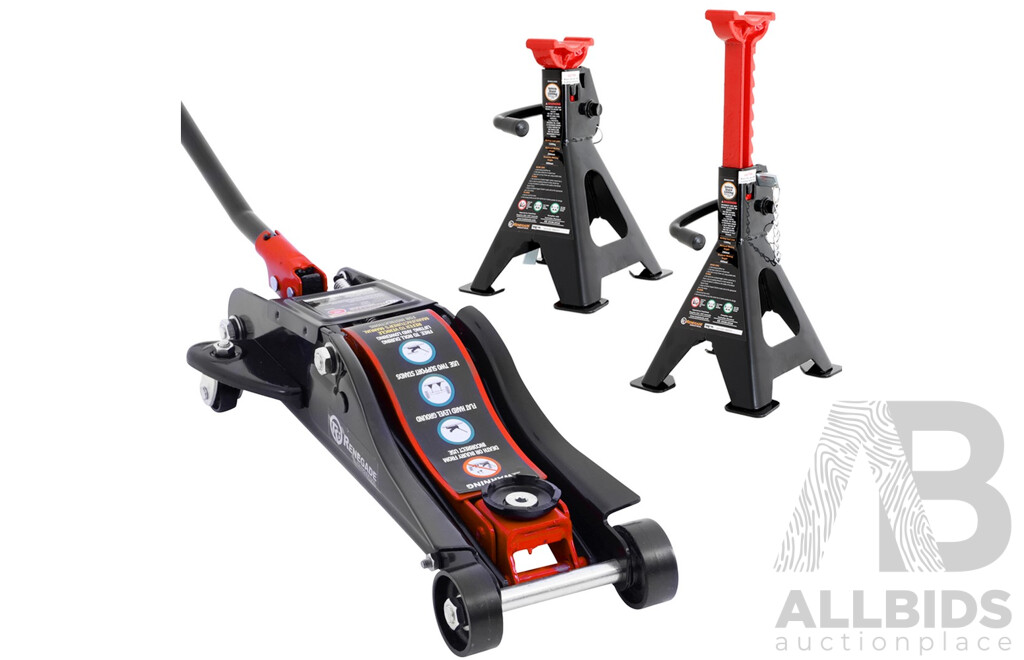 Renegade 1700kg Professional Trolley Jack and 1500kg Vehicle Stand Combo Kit - New