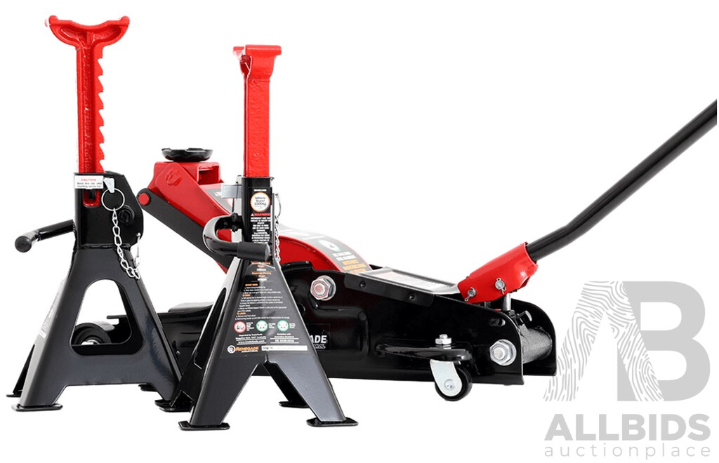 Renegade 1700kg Professional Trolley Jack and 1500kg Vehicle Stand Combo Kit - New
