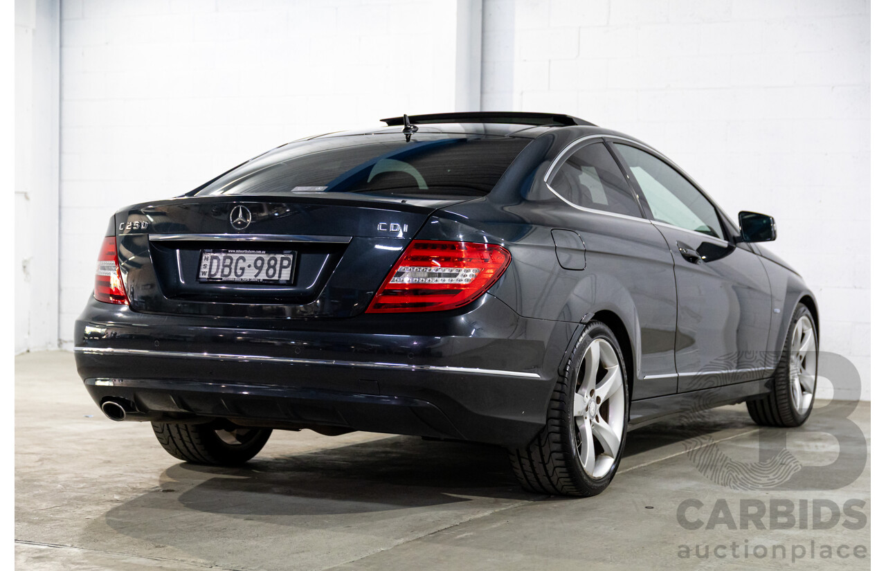 7/2012 Mercedes-Benz C250 CDI BE W204 MY11 2d Coupe Magnetite Black Metallic Turbo Diesel 2.1L