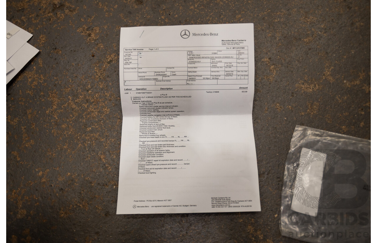 03/2019 Mercedes-Benz GLC200 (AWD) X253 MY19.5 4D Wagon Diamond White Turbo 2.0L