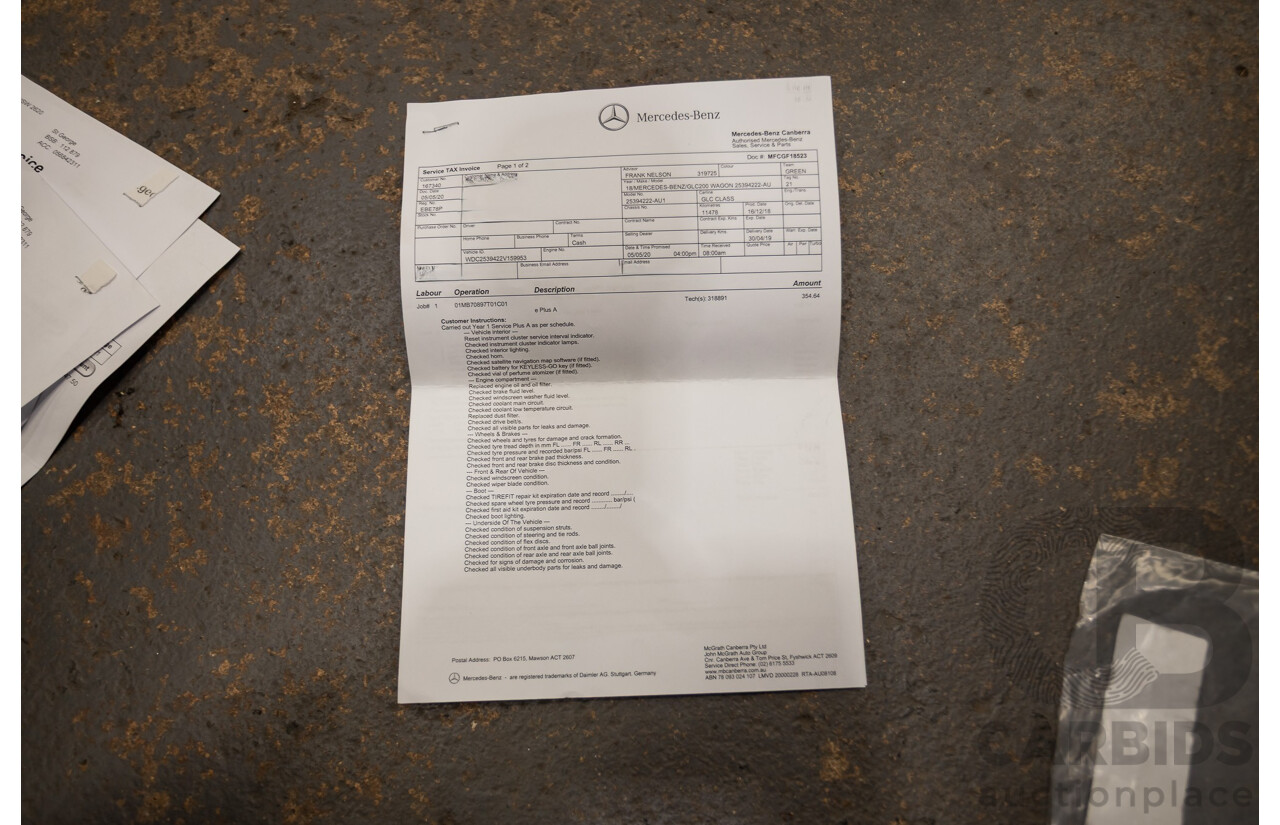 03/2019 Mercedes-Benz GLC200 (AWD) X253 MY19.5 4D Wagon Diamond White Turbo 2.0L