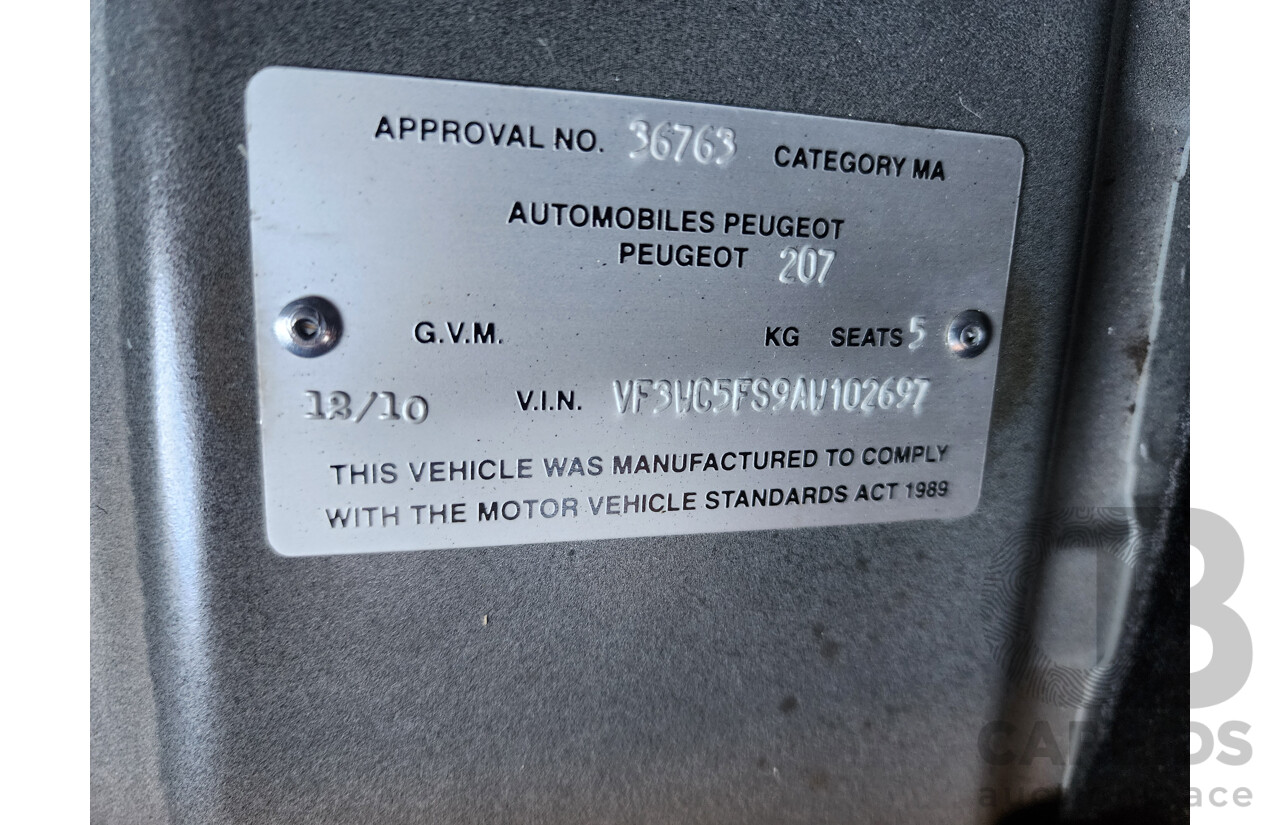 12/2010 Peugeot 207 XT MY10 5d Hatchback Black 1.6L