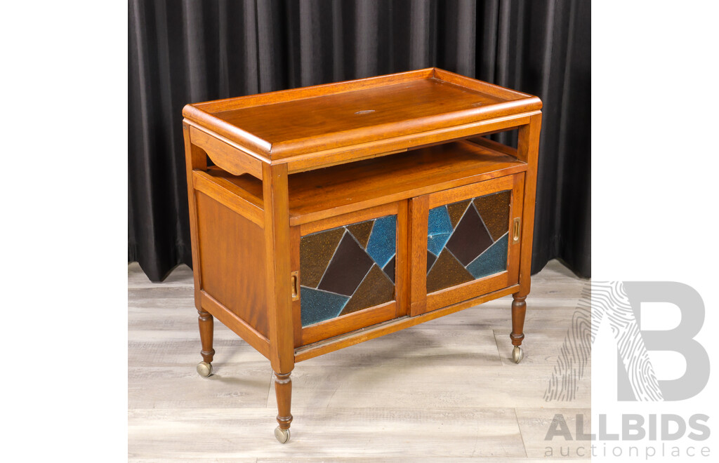 Art Deco Two Tier Drinks Trolley with Lead Light Doors