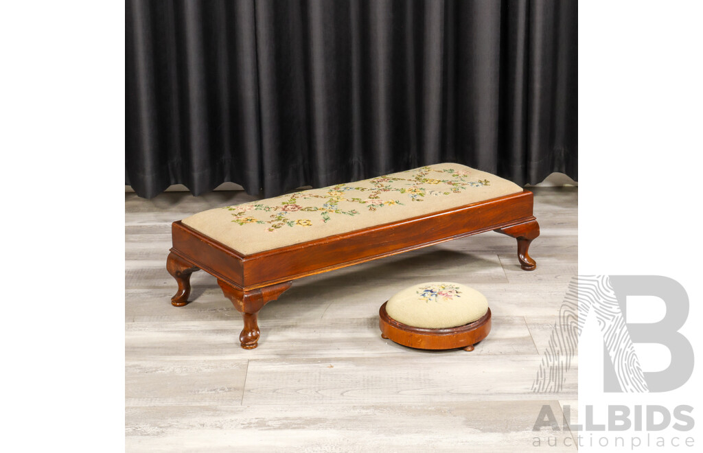 Rectangular Edwardian Tapestry Top Foot Stool and Round Example