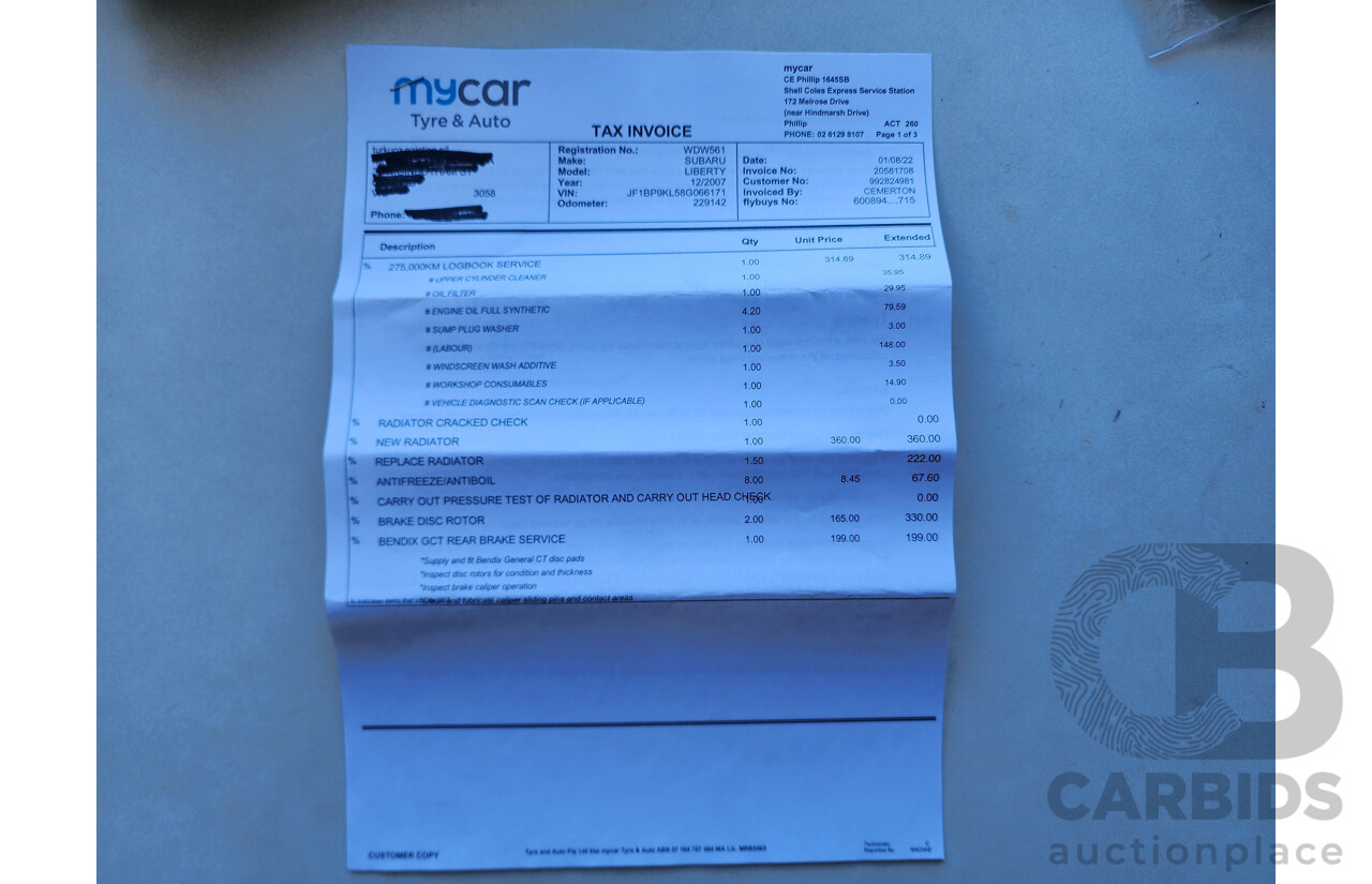 12/2007 Subaru Liberty 2.5i MY07 4d Wagon Gold 2.5L