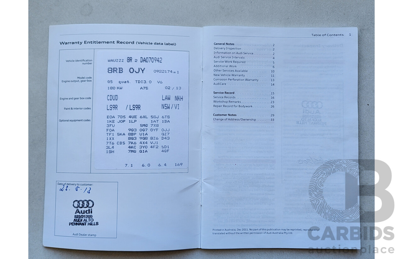 5/2013 Audi Q5 3.0 TDI Quattro 8R MY13 4d Wagon White 3.0L