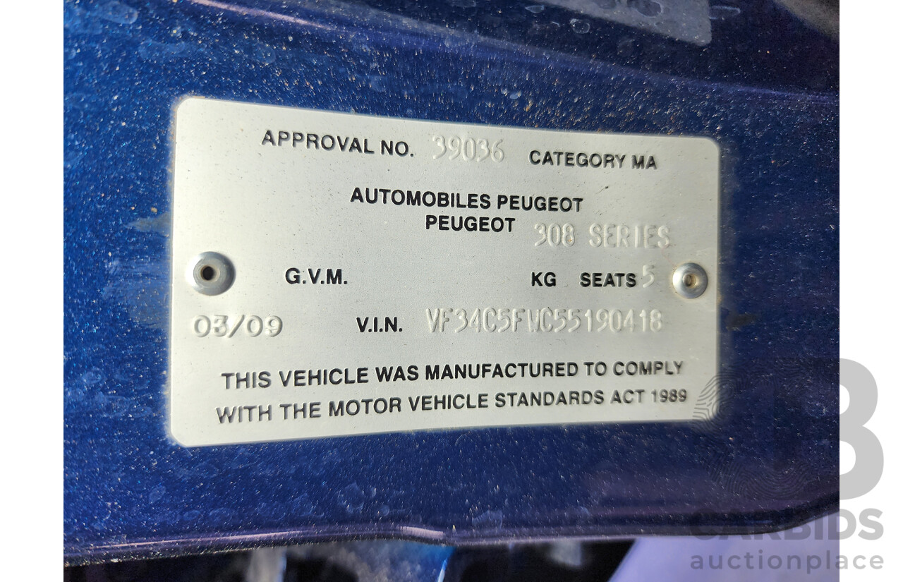 3/2009 Peugeot 308 XS  5d Hatchback Blue 1.6L