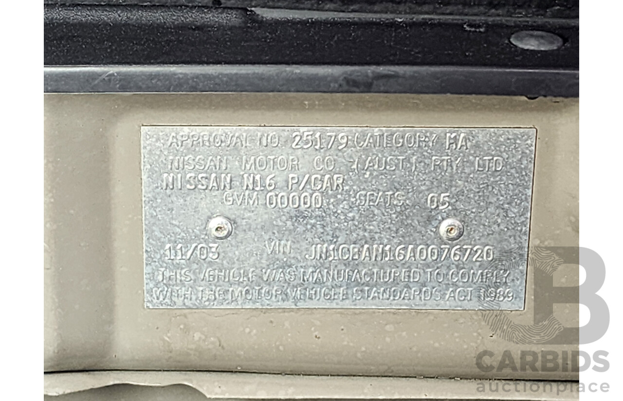 11/2003 Nissan Pulsar Q N16 MY03 4d Sedan Gold 1.8L