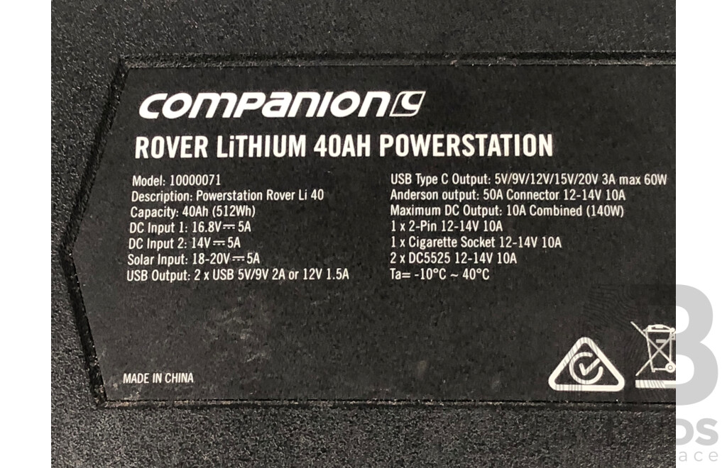 Companion Rover 40Ah Lithium Power Station with Kings Canvas Carry Bag