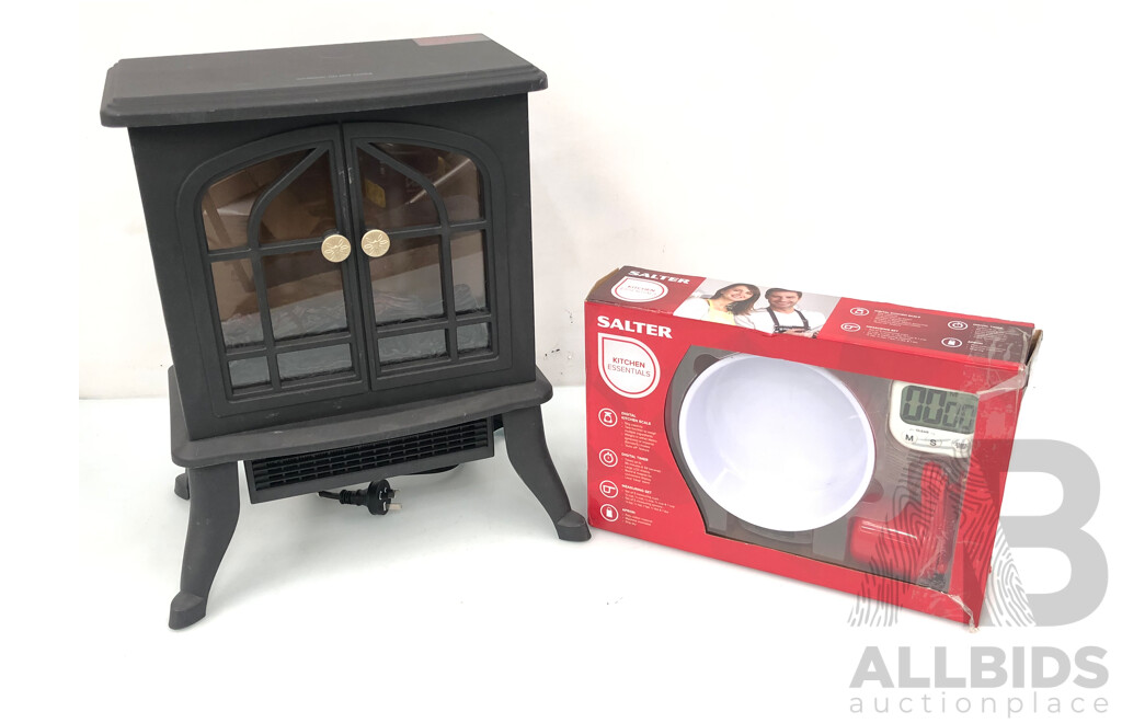 Click Flame Effect Electric Heater and Salter Kitchen Essentials Scale Set - New
