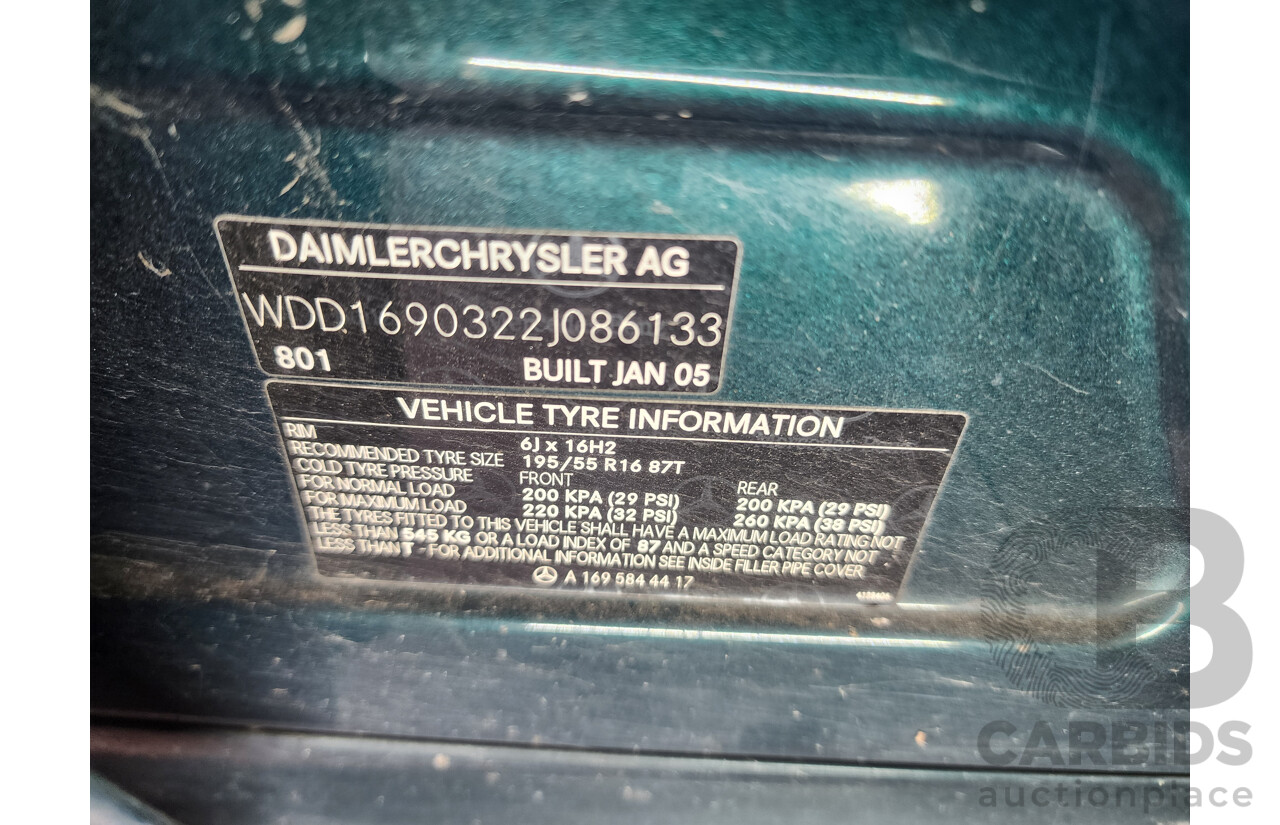 4/2005 Mercedes-Benz A170 Elegance W169 5d Hatchback Green 1.7L