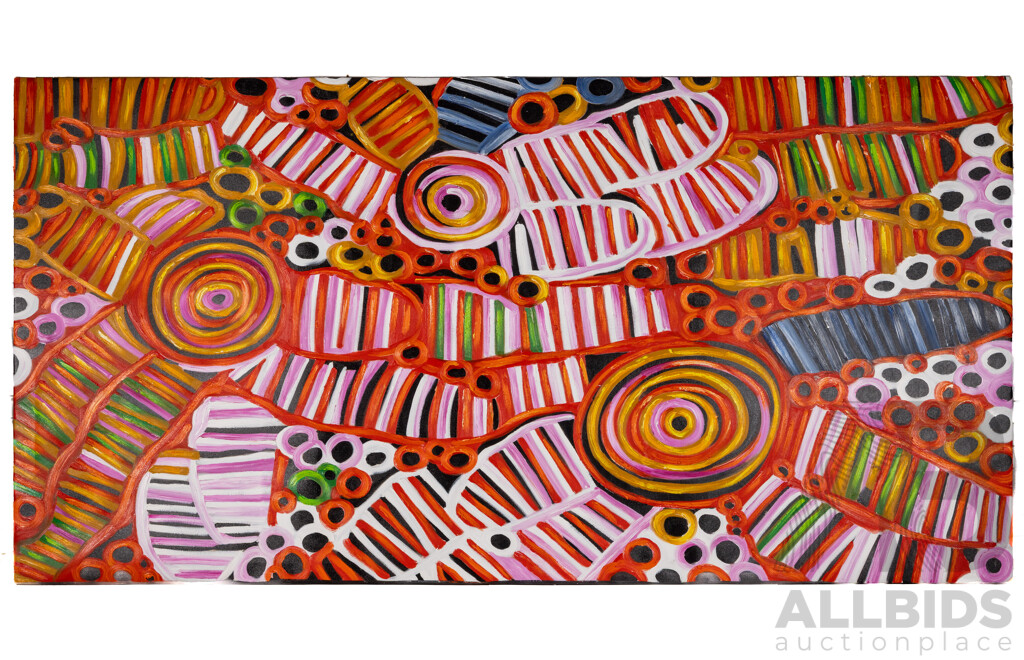 Jane Coaule? (20th Century, Indigenous-Australian), Abstract Dreamtime, Original Acrylic on Canvas, 100 x 200 cm