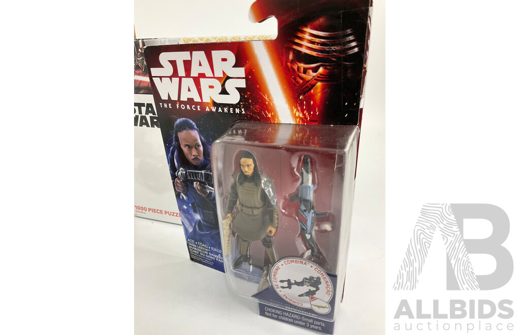 Collection of Star Wars Figures and Jigsaw Puzzle Including Micro Machines, Force Awakens Tasu Leech, Black Series Han Solo, Hot Wheels Ghost