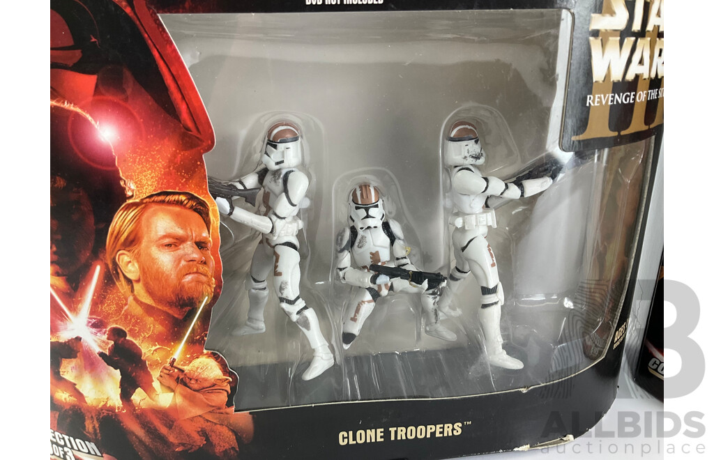 Boxed Hasbro Star Wars Revenge of the Sith Emperor Palpatine, Darth Vader, Count Dooku and Clone Troopers