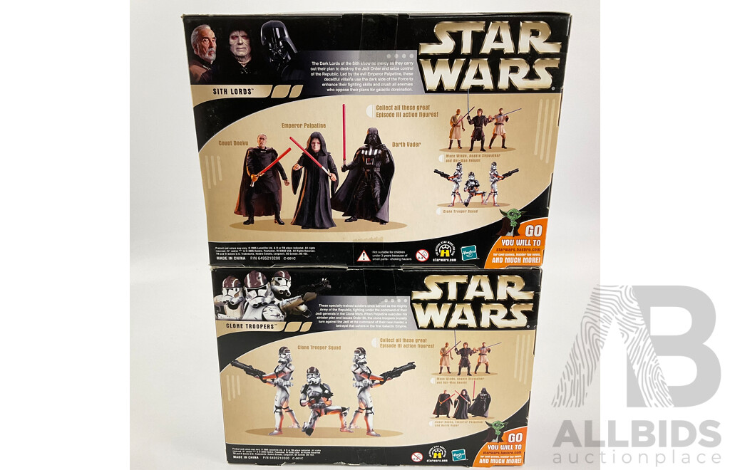 Boxed Hasbro Star Wars Revenge of the Sith Emperor Palpatine, Darth Vader, Count Dooku and Clone Troopers