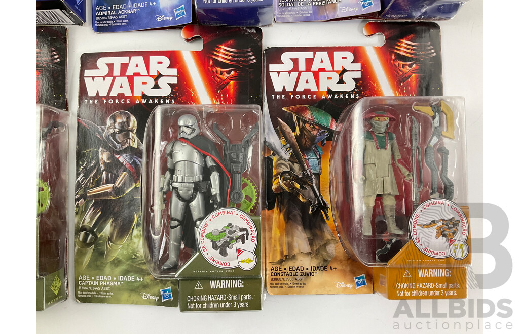 Collection of Hasbro Star Wars Force Awakens Figures Including Resistance Trooper, Captain Phasma(2) Admiral Ackbar, Fifth Brother, Constable Zuvio, Poe Dameron