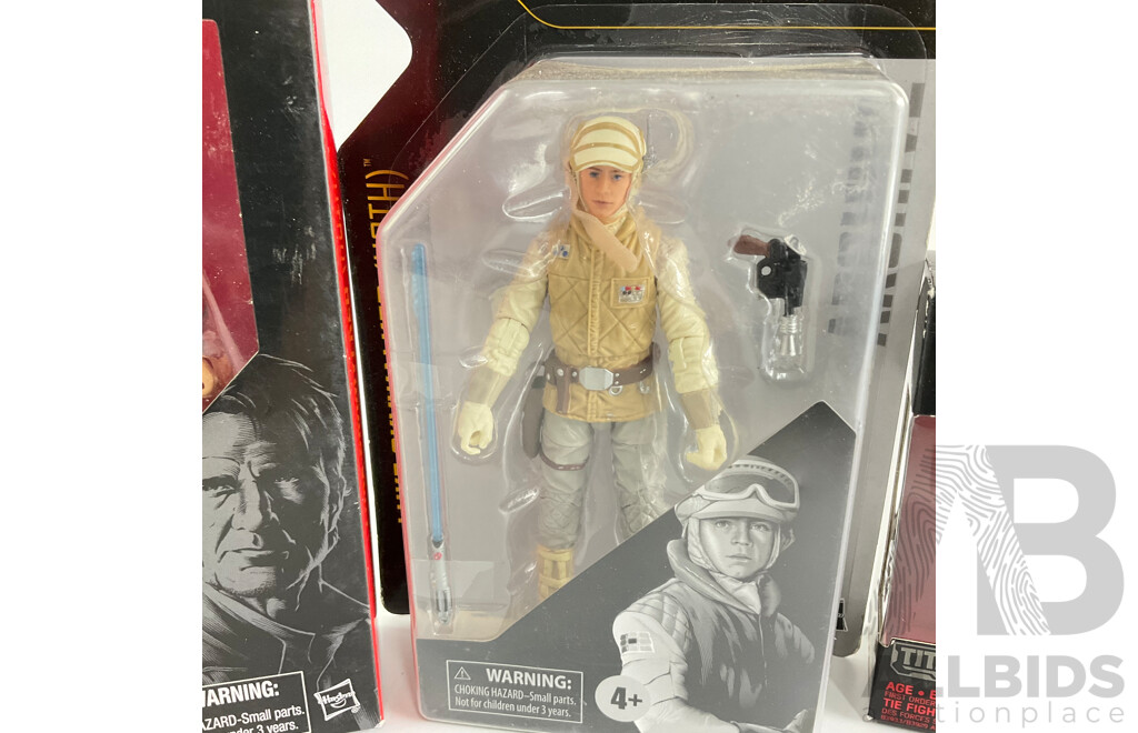 Collection of Hasbro Star Wars Black Series Figures Including Luke Skywalker, Sergeant Jyn Erso, Han Solo,tie Fighter