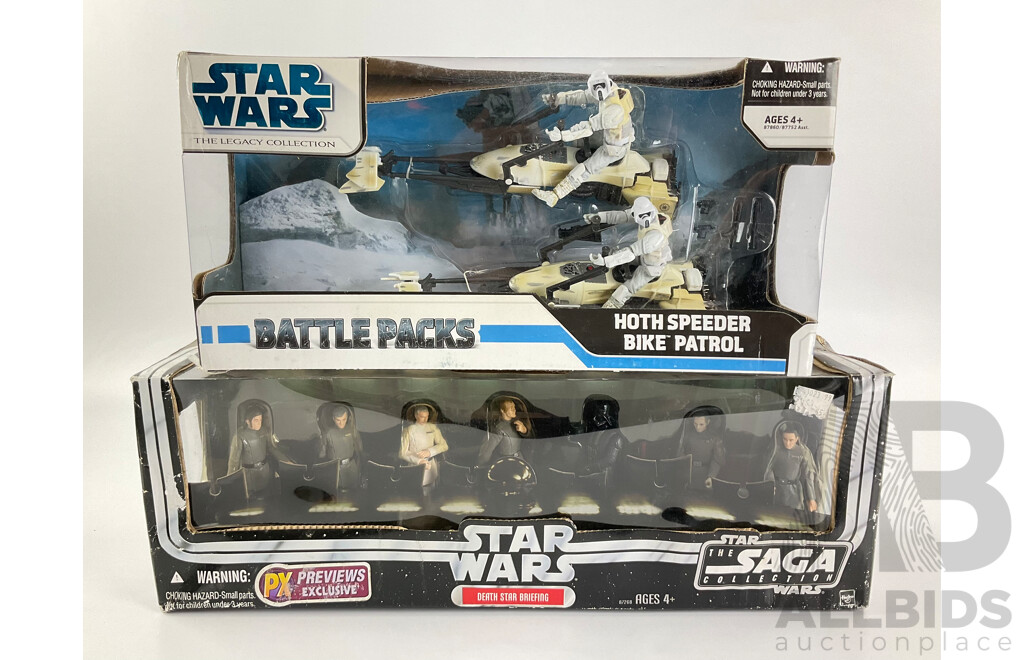 Boxed Star Wars Hasbro Legacy Collection Hoth Speeder Bike Patrol and Saga Collection Death Star Briefing