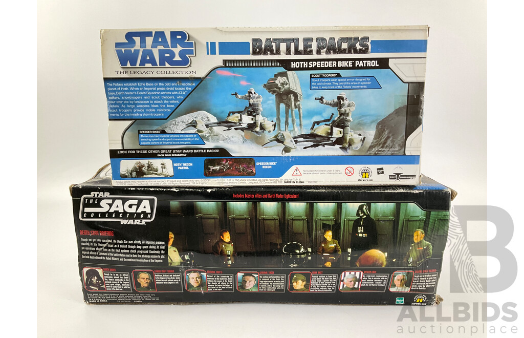 Boxed Star Wars Hasbro Legacy Collection Hoth Speeder Bike Patrol and Saga Collection Death Star Briefing