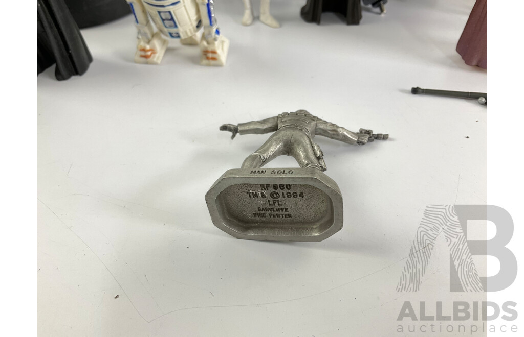Collection of Star Wars Figures and Lightsaber Including Pewter Han Solo