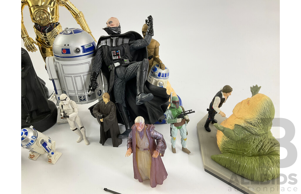 Collection of Star Wars Figures and Lightsaber Including Pewter Han Solo