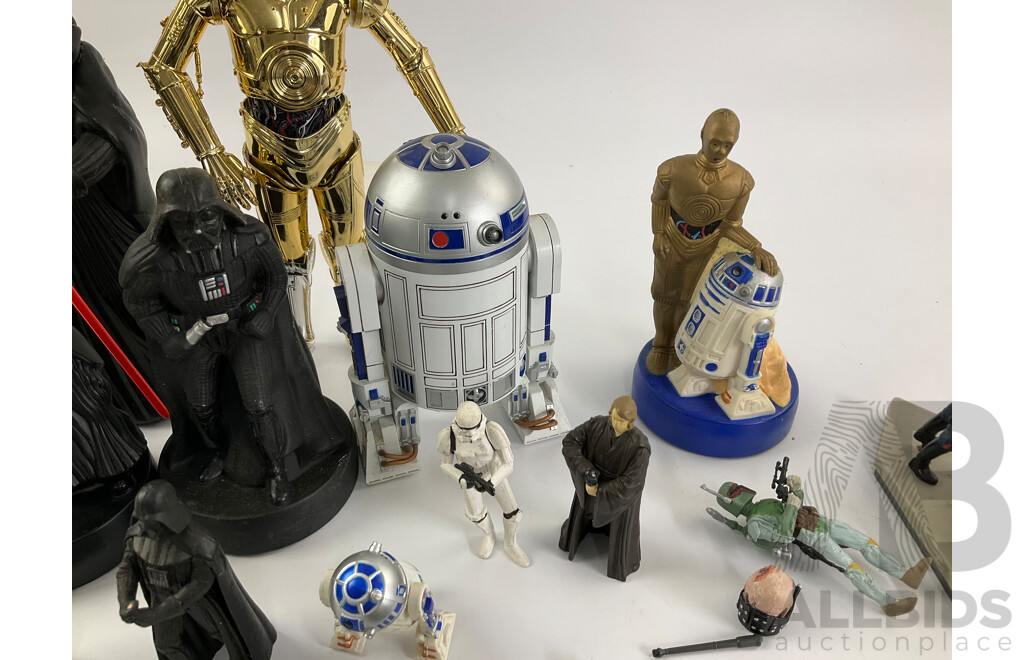 Collection of Star Wars Figures and Lightsaber Including Pewter Han Solo