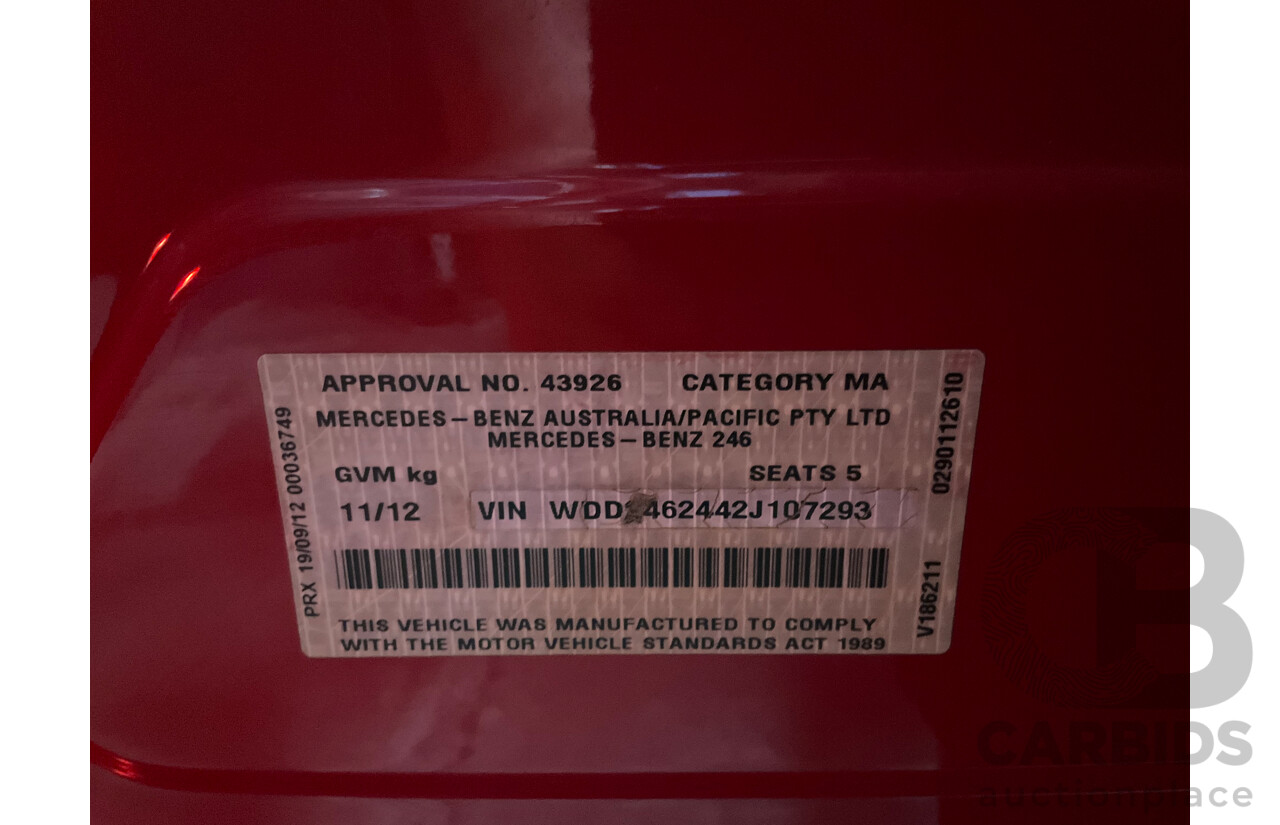 11/2012 Mercedes-Benz B250 BE 246 MY13 5d Hatchback Jupiter Red Turbo 2.0L