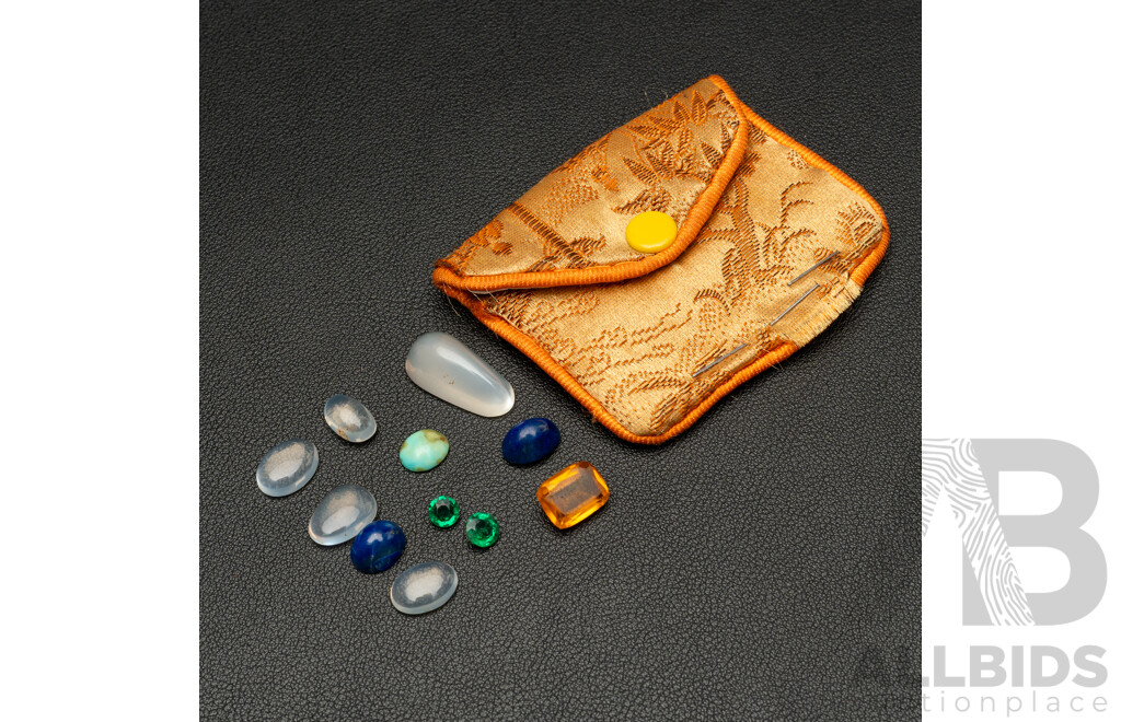 Collection of Gemstones Including Moonstone, Lapis Lazuli and Turquoise Cabochons