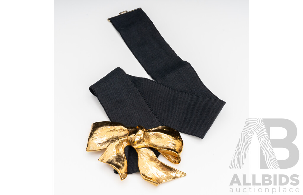 Large Gold Plated Bow Tie Belt Buckle and Wide Strap