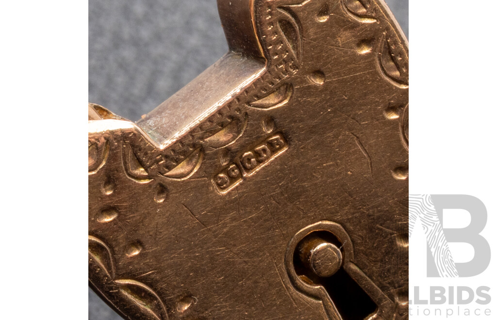 9ct Vintage Rose Gold Gatelink Bracelet, with Heart Padlock Clasp, 18cm, 21.62 Grams
